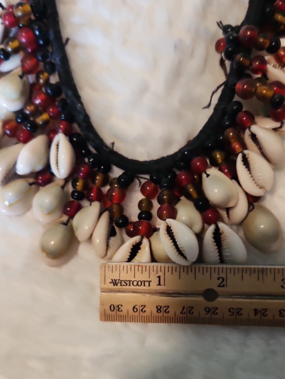 Handmade Cowrie Shell Necklace with Red and Brown Beads Boho Vibe - Picture 6 of 6